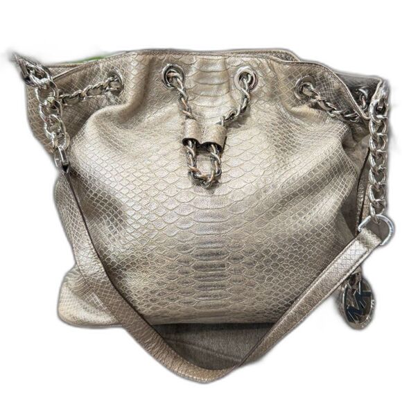Michael Kors Metallic Python Embossed Chain Tote Bag - Picture 1 of 8